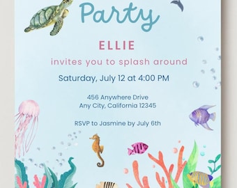EDITABLE Ocean Explorers Swim Party Invitation