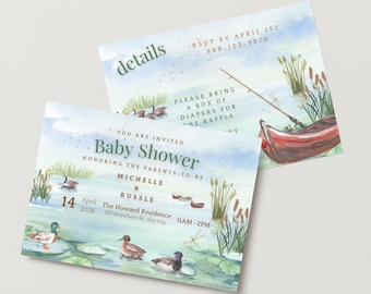 Watercolor Pond Baby Shower Invitation