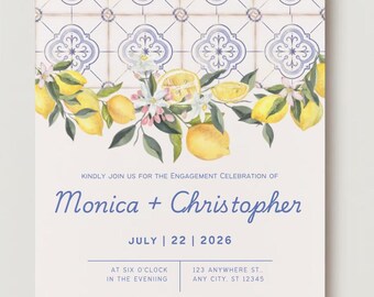 Blue Boho Mosaic with Lemons Invitation