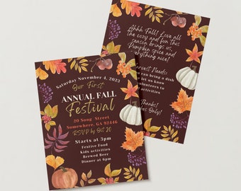 Fall Festival Flyer, Fall Dinner Party Invite, Harvest Celebration