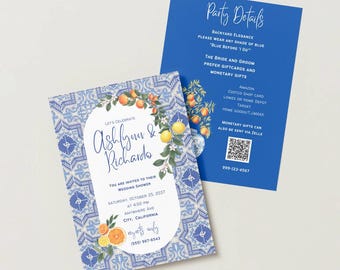 Blue Tile with Citrus Wedding Shower Invitation