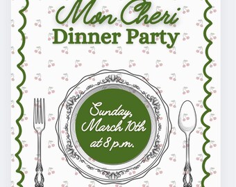 EDITABLE Vintage Cherry Dinner. Invitation and Menu