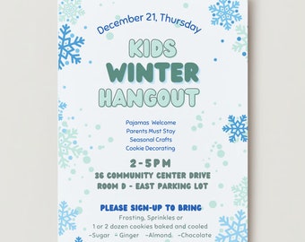 Editable Kids Winter Hangout Invitation, Cookie Decorating Party (5x7in)