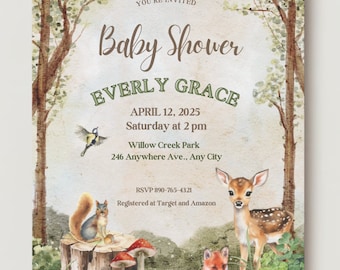 Forest Watercolor Baby Shower Invitation
