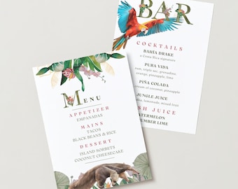 Costa Rica Dinner Party Menu Templates, Tropical Rainforest Theme