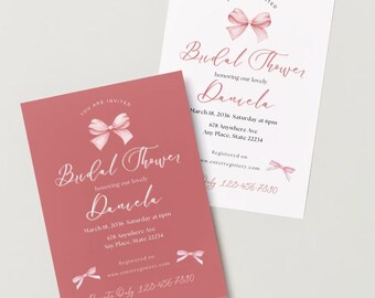Pink and Beige Ribbon Bridal Invitation