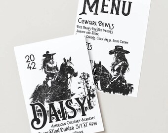 EDITABLE Cowgirl Graduation Invitation and Menu (5x7)