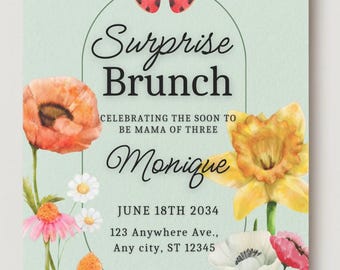 Floral Spring Brunch Invitation, Baby Shower, Retirement (Editable 5x7)