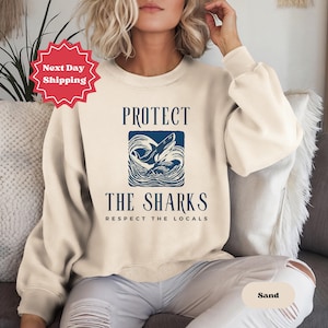 Vintage Shark Sweatshirt: Respect the Locals, Ocean Lover Gift