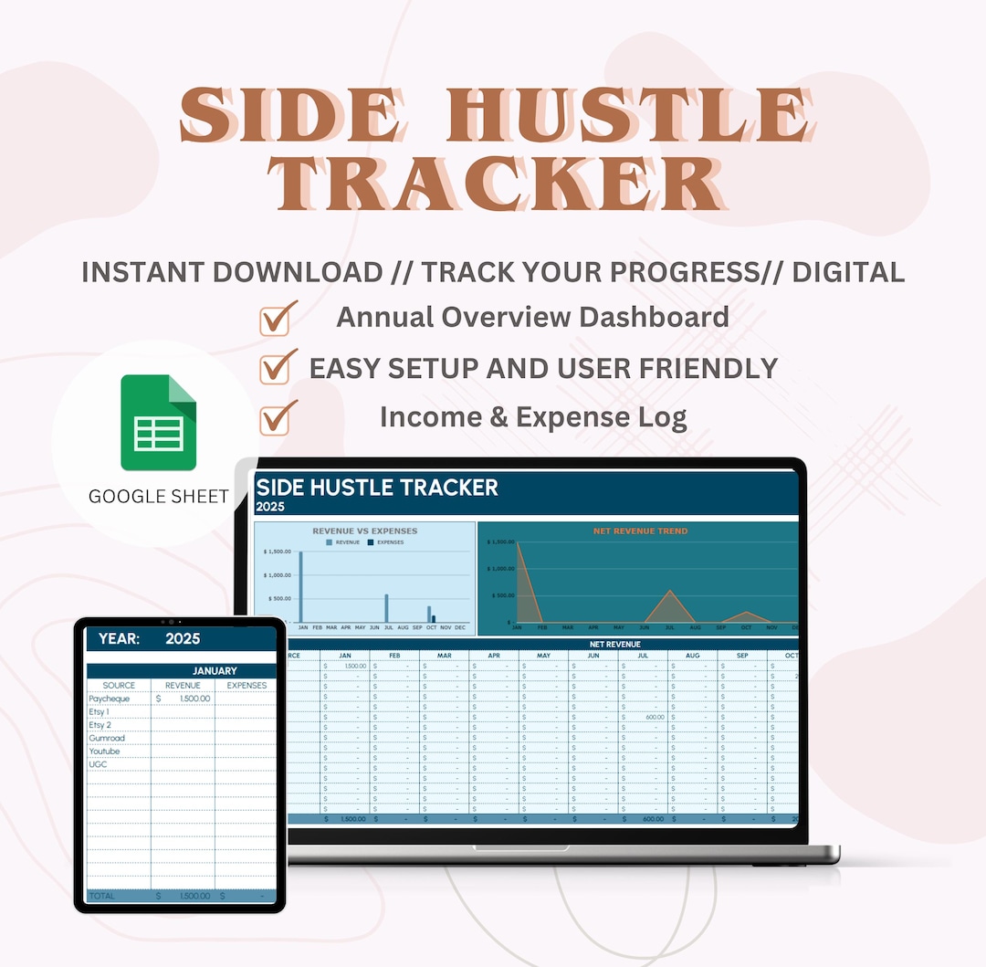 Side Hustle Tracker | Google Sheets Template | Income & Expense Tracker ...