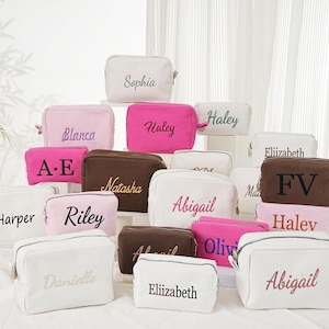 Embroidered Makeup bag, Personalized Waffle Travel Cosmetic Bag- Custom Monogram Makeup Bag, Embroidered Toiletry Bag, Bridesmaid Makeup Bag