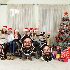 Cabeza gorda navideña, cabezas grandes, recortes de cabezas grandes navideñas, cara recortada, recorte de cabeza grande, tabla para recortar cara, cabeza grande en un palo