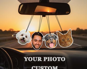 Ambientador con foto personalizado, ambientador para coche con foto personalizado, accesorios para coche, varias formas/aromas, nombre personalizado, regalo con abalorio para coche/bolso.