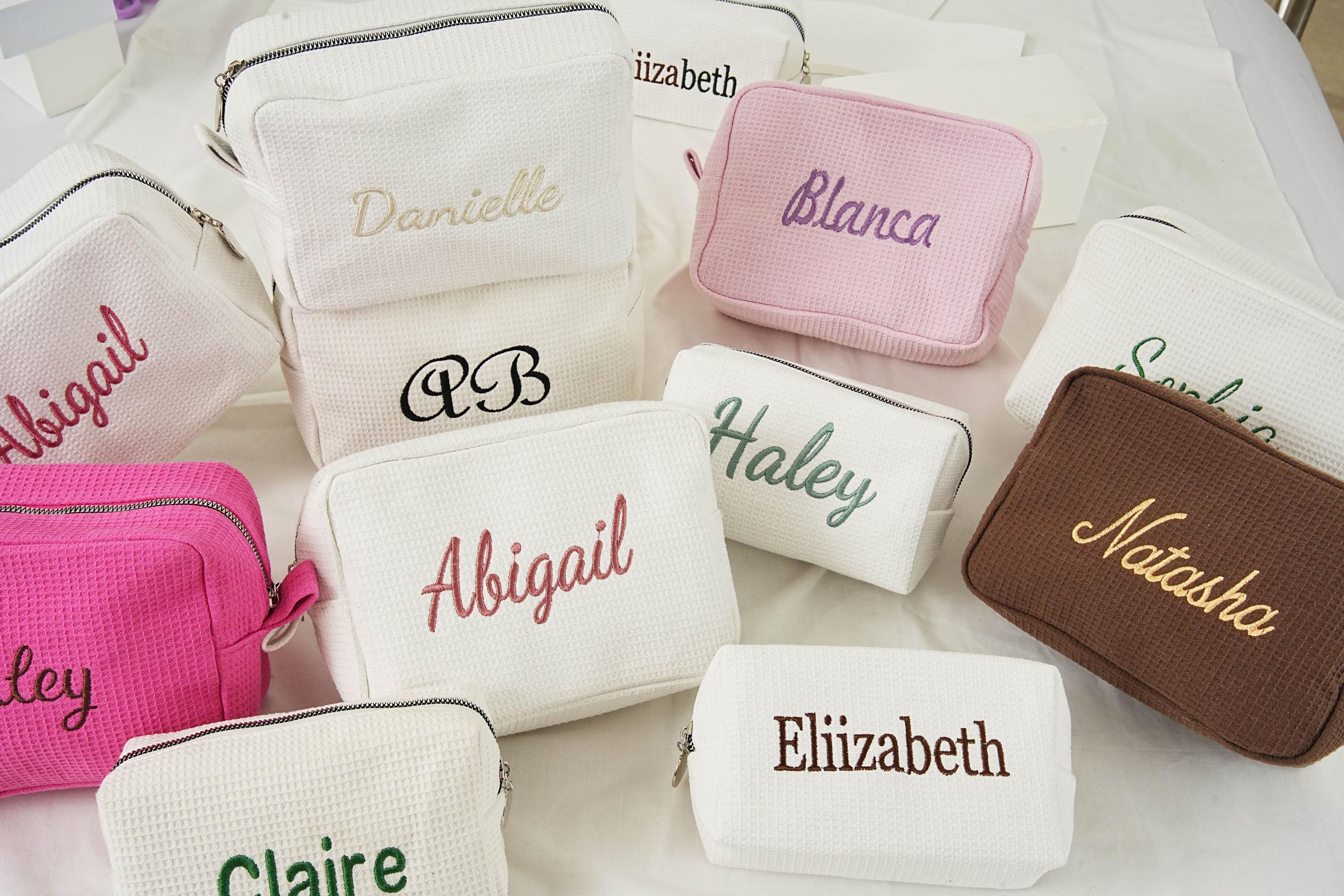 Embroidered Makeup bag, Personalized Waffle Travel Cosmetic Bag- Custom Bridal Party, Embroidered Toiletry Bag, Bridesmaid Makeup Pouch