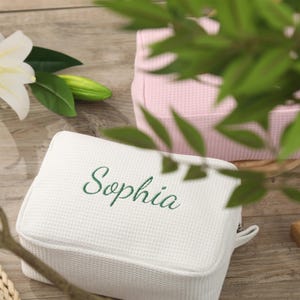 Make-up-Tasche, personalisierte Waffel-Reisekosmetiktasche - benutzerdefinierte Monogramm-Make-up-Tasche, gestickte Kulturtasche, Brautjungfer-Geschenke, Partygeschenk