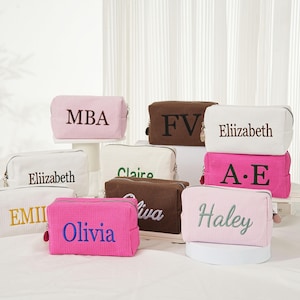 Embroidered Makeup bag, Personalized Waffle Travel Cosmetic Bag- Custom Monogram Makeup Bag, Custom Gift Toiletry Bag,Bridesmaid Makeup Bag