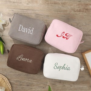 Makeup bag Personalized Waffle Travel Cosmetic Bag - Custom Monogram Makeup Bag, Embroidered Toiletry Bag, Bridesmaid Gifts, Gift For Her