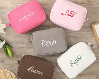 Makeup bag Personalized Waffle Travel Cosmetic Bag - Custom Monogram Makeup Bag, Embroidered Toiletry Bag, Bridesmaid Gifts, Gift For Her