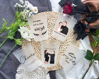 Personalized Frosted Wedding Cups: Custom Photo, Shatterproof Toast Cups