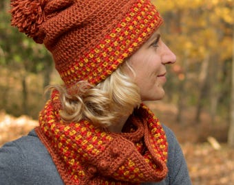 Crochet Pattern Hat and Cowl Matching Hat and Cowl pattern Scarf Matching set crochet pattern Easy Spiced Cider INSTANT PDF DOWNLOAD