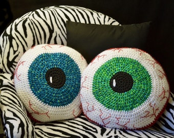 Crochet Pattern, Bloodshot Eyeball Pillow - Creepy and fun decorating for Halloween or Children Tweens Teens Rooms INSTANT PDF DOWNLOAD