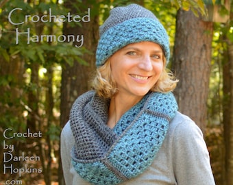 Crochet Pattern Hat and Cowl Matching Hat and Cowl pattern Matching set crochet pattern Easy Crochet Pattern Harmony INSTANT PDF DOWNLOAD