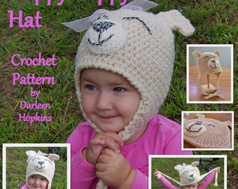 Crochet Pattern Dog Hat with earflaps fits average newborn baby to ave child (6 yrs old) Cat INSTANT pdf DOWNLOAD with BONUS Crazy Frog