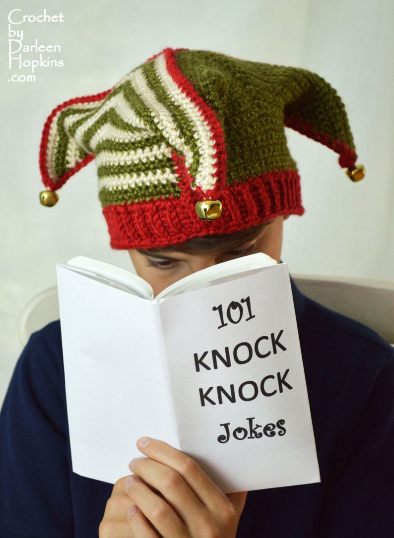 crochet pattern Jester Hat with Knit Look Ribbing silly elf, joker, fool Adult Child Teen INSTANT pdf DOWNLOAD with BONUS Frog Hat Pattern image 1