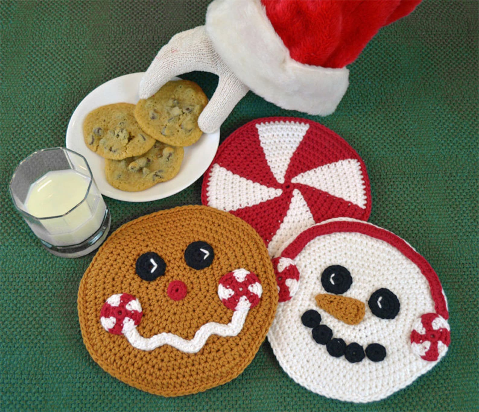 Crochet Pattern Christmas Hot Pad Set Peppermint Pals Etsy