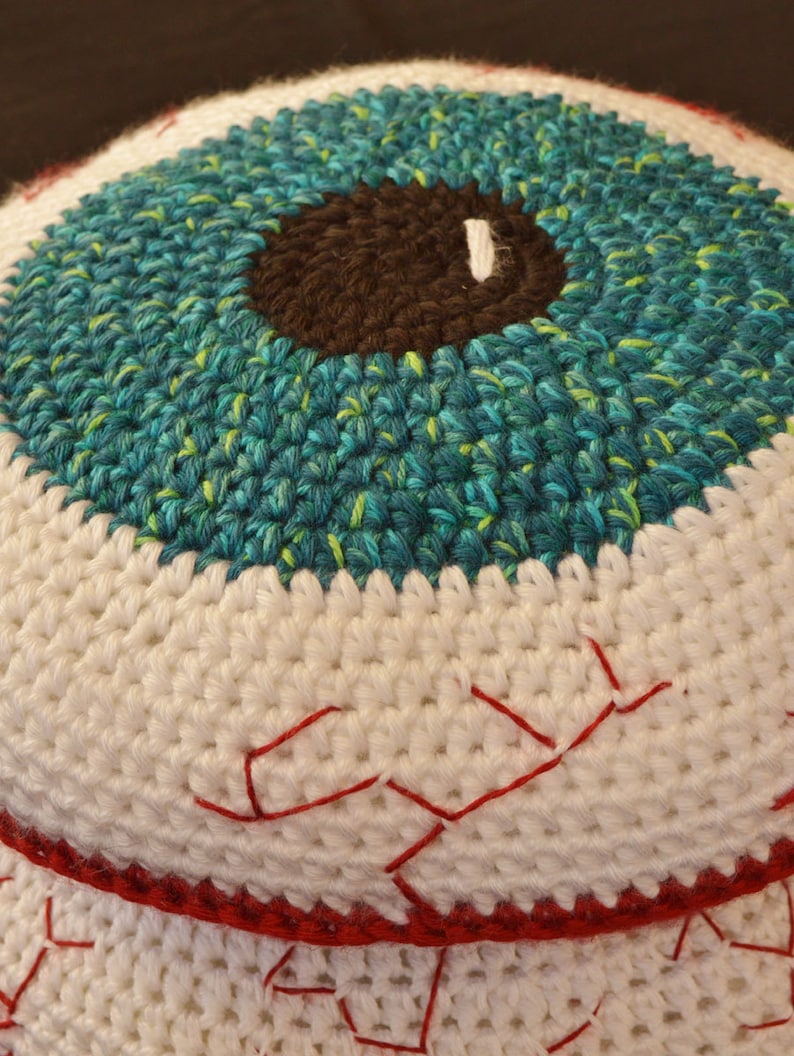 Crochet Pattern, Bloodshot Eyeball Pillow Creepy and fun decorating for Halloween or Children Tweens Teens Rooms INSTANT PDF DOWNLOAD image 5