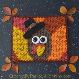 Crochet Pattern, Mr. Gobbles hot pad potholder trivet Thanksgiving Turkey Fall Autumn Pilgrim crochet pattern INSTANT PDF digital download