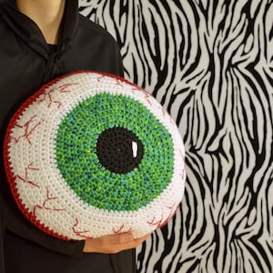 Crochet Pattern, Bloodshot Eyeball Pillow Creepy and fun decorating for Halloween or Children Tweens Teens Rooms INSTANT PDF DOWNLOAD image 4