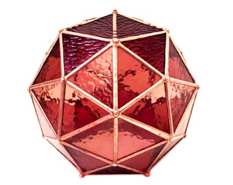 Pink Geometric Stained Glass LED Lamp / Colored Glass / Remote Controlled 16 Multi-color LED Light / Hand made in UK / Icosadodecahedron Gem