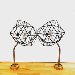 Two Lotus Wall Table Lamps / Geometric Glass Light Pendant / Shade / Lamp / Handmade in England / Luxurious / Unique Art image 2