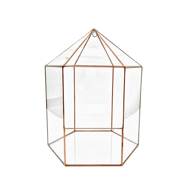 Lantern Mega Size Wedding Terrarium Rustic Copper Finish / Geometric Glass Centrepiece / Modern Planter Decoration / Handmade in England image 2