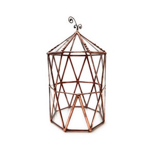 Octagonal Small Cage Geometric Terrarium Rustic Copper / Glass Plant Pot / Modern Planter / Cacti / Succulent / Indoor Gardening / Garden