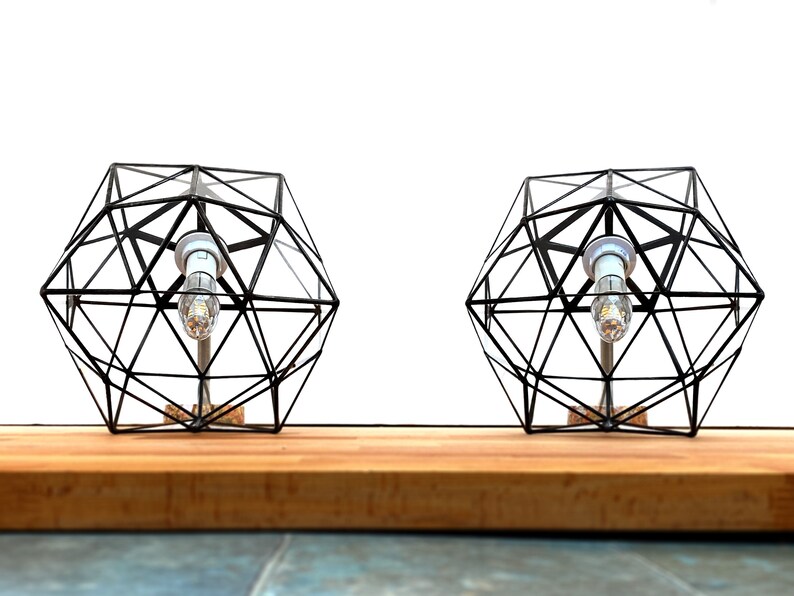 Two Lotus Wall Table Lamps / Geometric Glass Light Pendant / Shade / Lamp / Handmade in England / Luxurious / Unique Art image 8