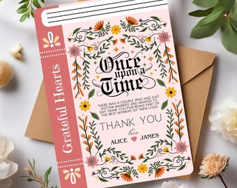 Biglietto di ringraziamento per matrimonio con libro da favola, matrimonio con fantasia floreale, invito a libro ricordo, biglietto di ringraziamento per matrimonio, ringraziamento per invito a libro