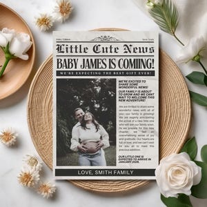 妊娠発表新聞テンプレート、妊娠新聞カード、新生児新聞、赤ちゃんがもうすぐ生まれる新聞、秘密を守る
