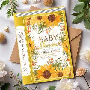 Carte de fleurs de conte de fées de livre d'histoires, invitation de baby shower de livre floral modifiable, thème de livre d'invitation de baby shower, invitation d'anniversaire de livre