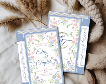 Floral Book Themed Wedding Card, Enchanted Love Story Wedding Invite, Garden Wedding Stationery, Fairytale Storybook Wedding Invitation