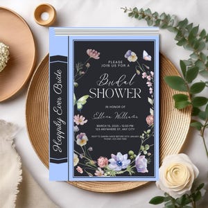 Faire-part de douche nuptiale livre floral, invitation de douche nuptiale sur le thème livre, carte de douche enchantée, douche nuptiale sur le thème floral, faire-part fantaisiste