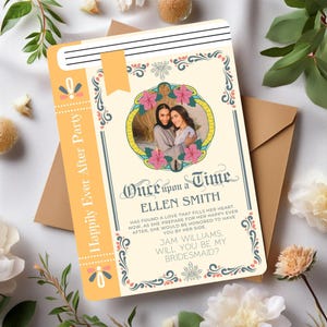 Livro de proposta de dama de honra de conto de fadas, convite literário para dama de honra, solicitação de papel de casamento caprichoso, cartão de convite para festa de casamento místico