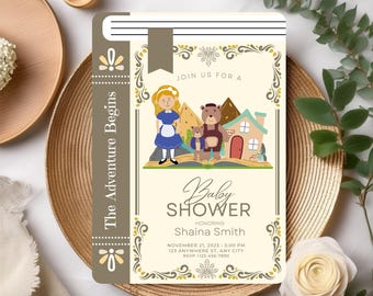 Storybook Characters Baby Shower, Baby Shower Invitation Book Theme, Storybook Baby Shower Invitation, Storybook Theme Invitation, Bookish