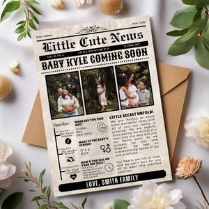 Modelo de anúncio de bebê em jornal, Cartão de jornal para recém-nascido editável, Jornal The Baby Times, Carta de notícias sobre o milagre da chegada do bebê, Notícias sobre o bebê