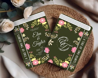 Invito a nozze da favola floreale e sognante, biglietto d'invito con libro stravagante, cancelleria per matrimonio con giardino incantato, invito a nozze fantasy