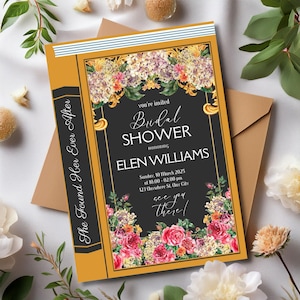 Floral Bridal Shower Book Invite, Elegant Literary Theme, Library Wedding, Creative Reading Invitation, Whimsical Book  Bridal Shower Invite