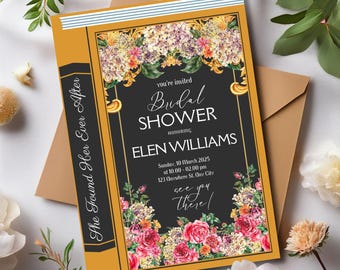 Floral Bridal Shower Book Invite, Elegant Literary Theme, Library Wedding, Creative Reading Invitation, Whimsical Book  Bridal Shower Invite