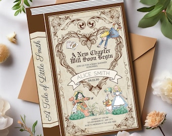 Book Invitation for Baby Shower, Baby Shower Invite Bookish, Next Chapter Baby Shower Invitation, Once Upon A Time Baby Book Fairytale Card