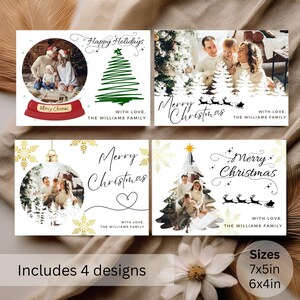 Modelo de cartão de Natal com foto minimalista e moderno, cartão de Natal para impressão, cartão de Natal com foto editável, cartão de Natal com foto de família elegante